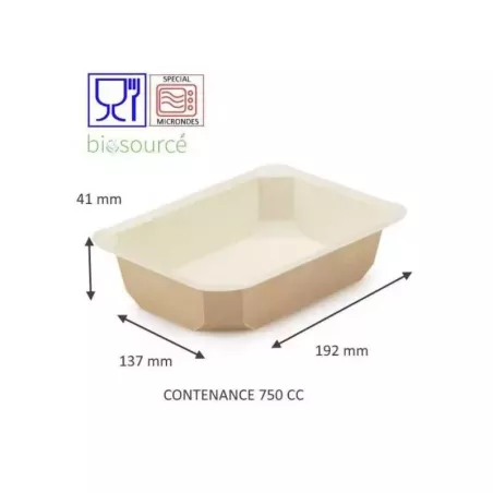 BARQUETTE SCELLABLE CARTON FOODK 750G taille 192X137 H41MM