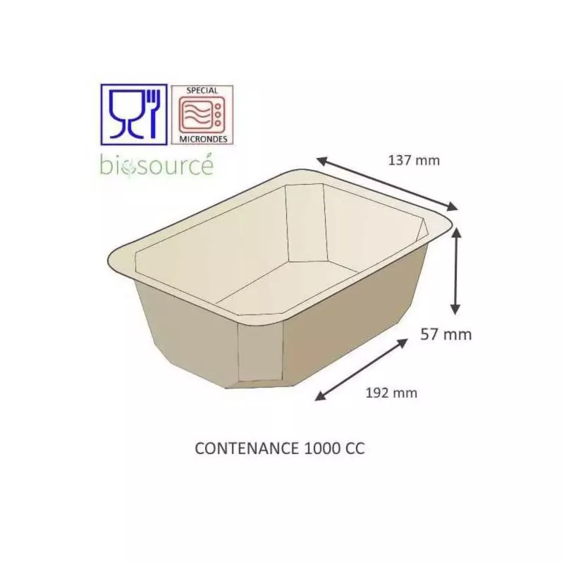 BARQUETTE SCELLABLE CARTON FOODK 1000G taille 192X137 H57MM