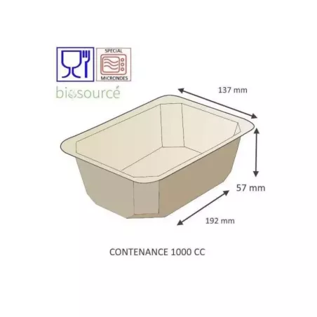 BARQUETTE SCELLABLE CARTON FOODK 1000G taille 192X137 H57MM