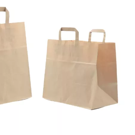 SAC CABAS KRAFT BRUN avec POIGNEE PLATE 26+20X25CM